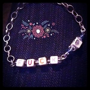 Block Letter silver chain link bracelet